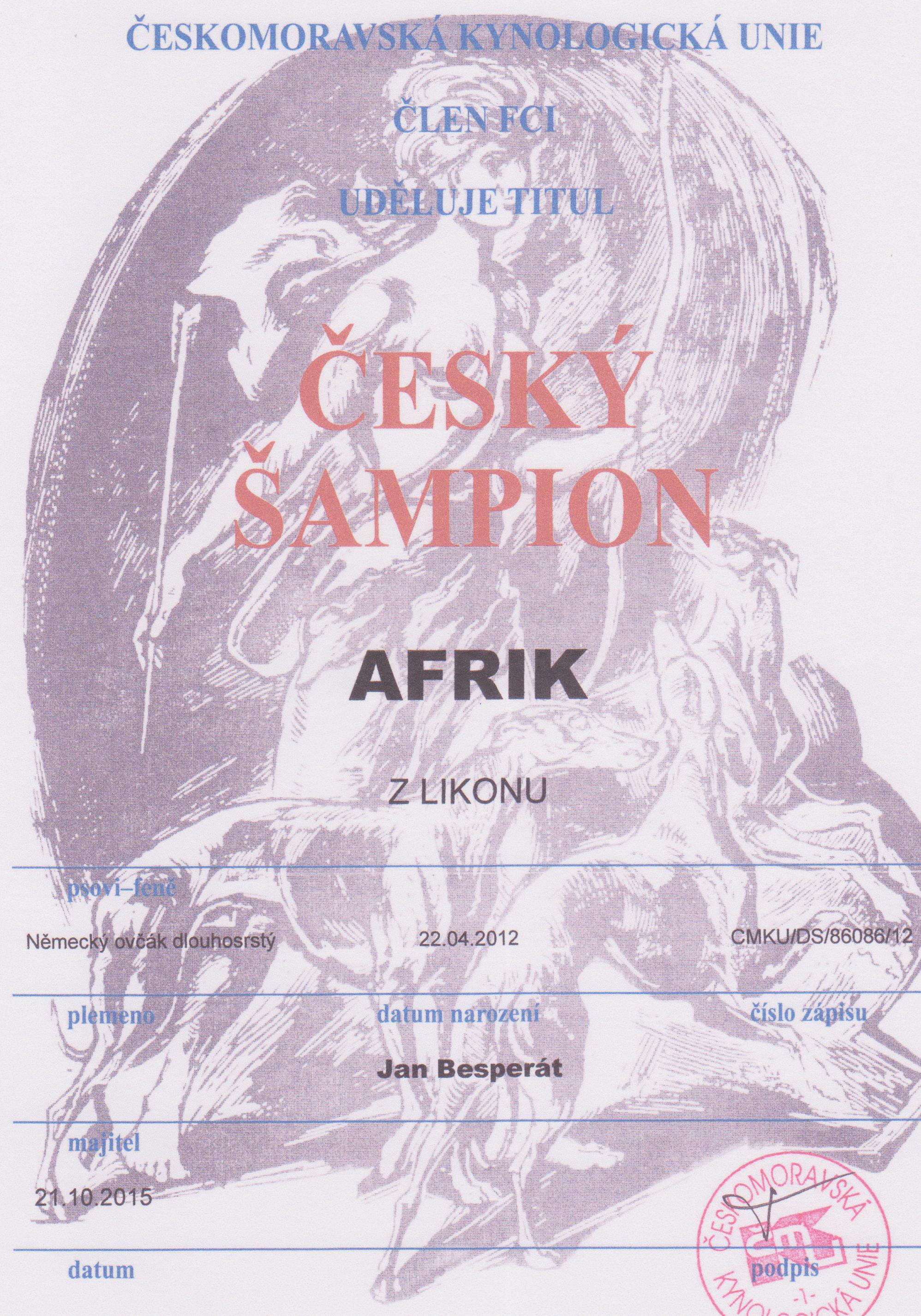 Afrik z Likonu - Český šampion 001
